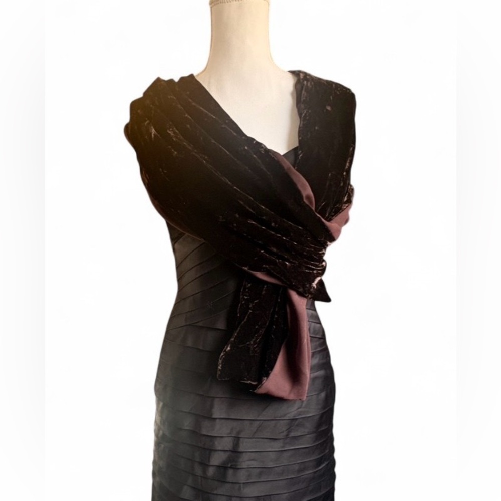 Kasper Brown Silk Blend Velvet Scarf | 82% Rayon 18% Silk | Luxe Minimalist Wrap